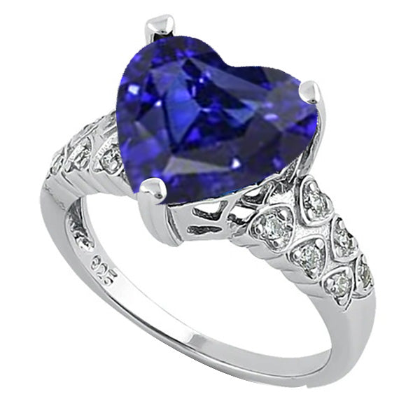 Gemstone Jewelry Ring Heart Ceylon Sapphire With Natural Earth Mined Diamonds 4 Carats