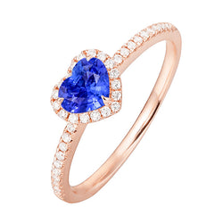 Rose Gold Halo Heart Blue Sapphire Ring With Diamond Accents 3 Carats