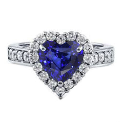 Natural Earth Mined Diamond Halo Engagement Ring Heart Cut Blue Sapphire 4 Carats