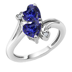 Toi et Moi Natural Earth Mined Diamond Anniversary Blue Heart Sapphire Ring 3.25 Carats