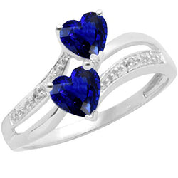 Toi et Moi Heart Gemstone Ceylon Sapphire Natural Earth Mined Diamond Ring 3.50 Carats