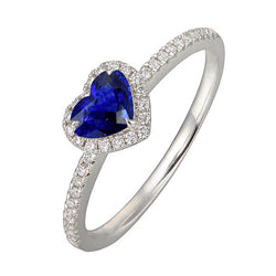 White Gold Halo Heart Ceylon Sapphire Ring & Pave Set Natural Earth Mined Diamond 3 Carats