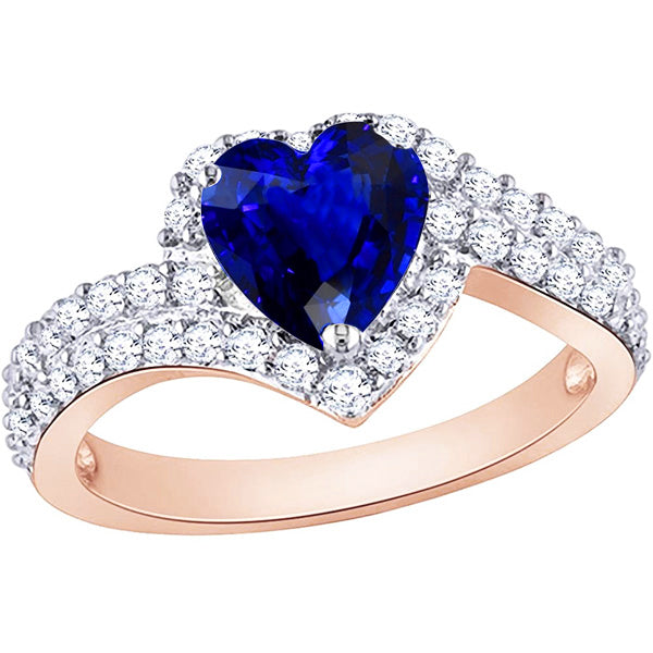 Ladies Halo Wedding Ring Heart Blue Sapphire Natural Earth Mined Diamonds 4.50 Carats