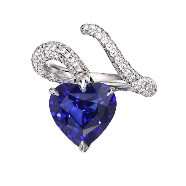 Natural Earth Mined Diamond Jewelry Heart Blue Sapphire Ring Twisted Style 5 Carats