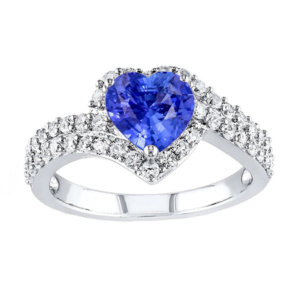 Halo Heart Light Blue Sapphire Ring Double Shank Natural Earth Mined Diamonds 4 Carats