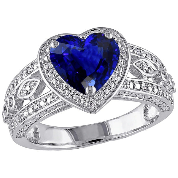 Woman's  Weeding Anniversary Solitaire Ring Heart Deep Blue Sapphire Vintage Style