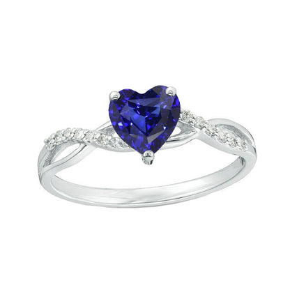 Solitaire Blue Sapphire Ring & Natural Earth Mined Diamond Accents 2 Carats Twisted Style