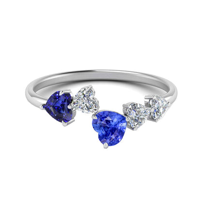 Toi et Moi Heart Diamond & Sapphire Ring  Unique Lady’s   Women Jewelry