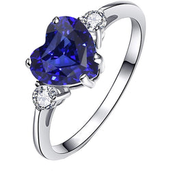 Womens 3 Stone Ring Heart Ceylon Sapphire & Round Natural Earth Mined Diamonds 2.50 Carats