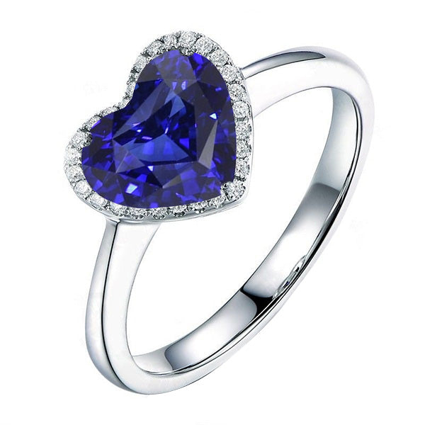 Gold Jewelry Halo Heart Ceylon Sapphire Wedding Ring