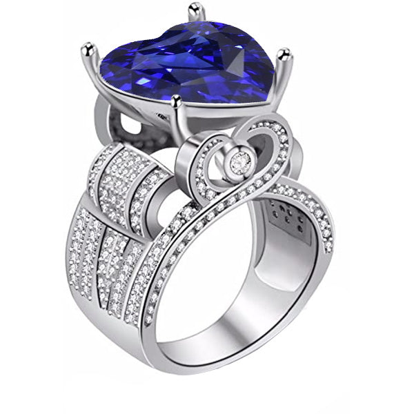 Fancy Lady’s  Diamond Jewelry Ring Antique Style Heart Cut Blue Sapphire