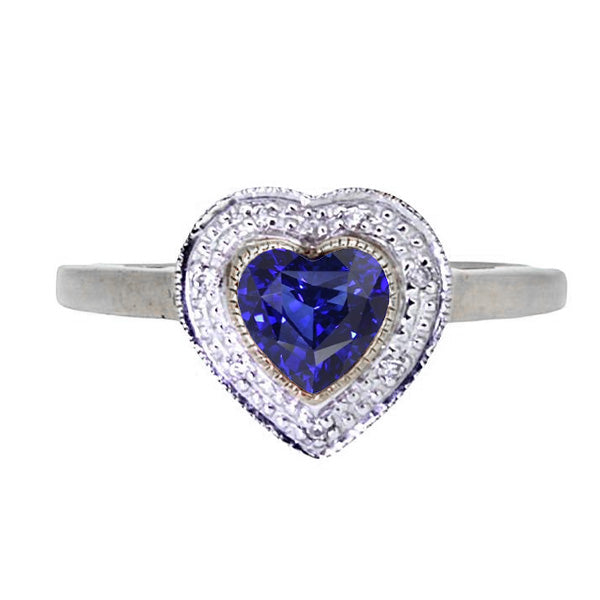 Gemstone Engagement Halo Ring Heart Sri Lankan Sapphire