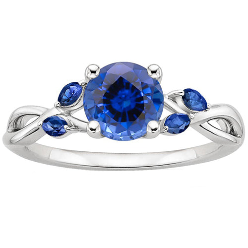 Women's Anniversary  Ring Round & Marquise Ceylon Sapphire Gemstones