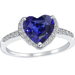 Anniversary Halo Ring Heart Deep Blue Sapphire 3.50 Carats Natural Earth Mined Diamonds