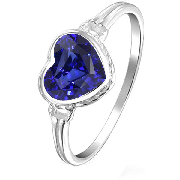 Solitaire Bezel Set Heart Sparkling Unique  Natural Blue Sapphire Ring