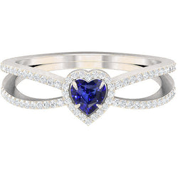 Natural Earth Mined Diamond Wedding Ring Set Heart Blue Sapphire 2.50 Carats Split Shank