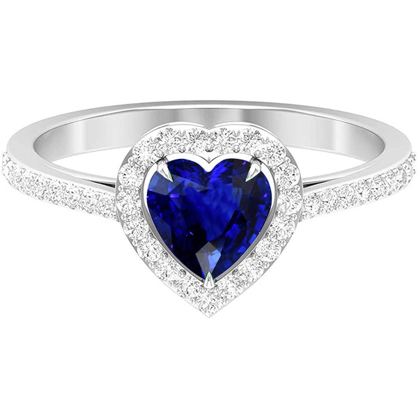Lady’s   Jewelry Heart Sapphire Halo Ring Pave Set Diamonds
