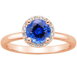 Round Women's Engagement Ring Halo Blue Sapphire Rose Gold 2.50 Carats