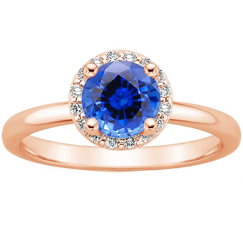 Best Stylish Anniversary Round Women's Engagement Ring Halo Blue Sapphire Rose Gold