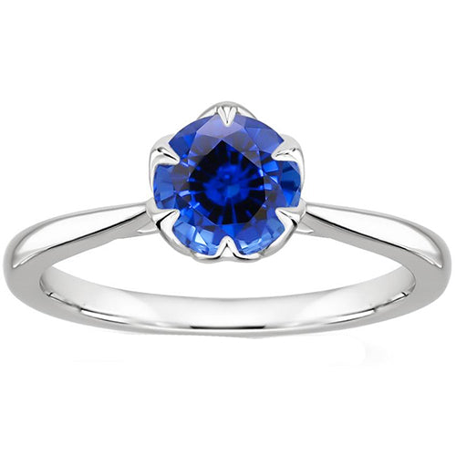 New Stylish solitaire Sri Lankan Sapphire Ring 2 Carats Tapered Shank White Gold