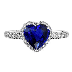 Natural Earth Mined Diamond Halo Heart Srilanka Sapphire Ring 3.50 Carats Gold 14K