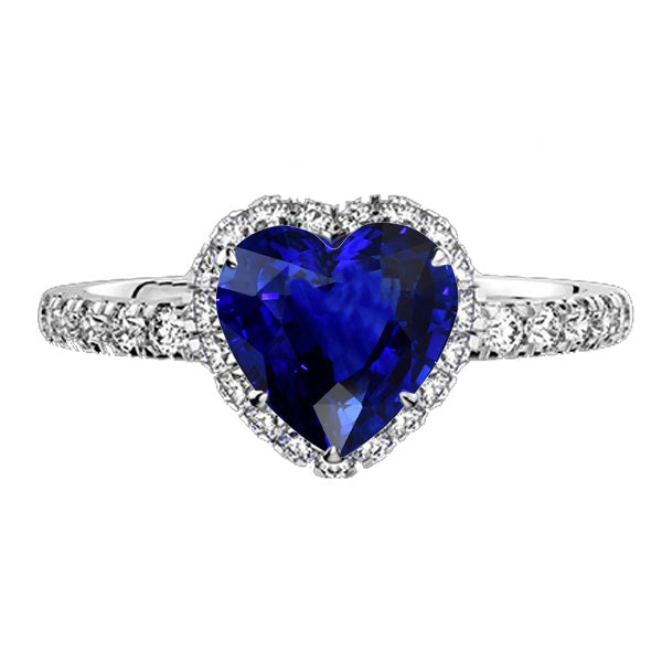 Ladies Brilliant Sparkling    Diamond Halo Heart Srilanka Sapphire Ring
