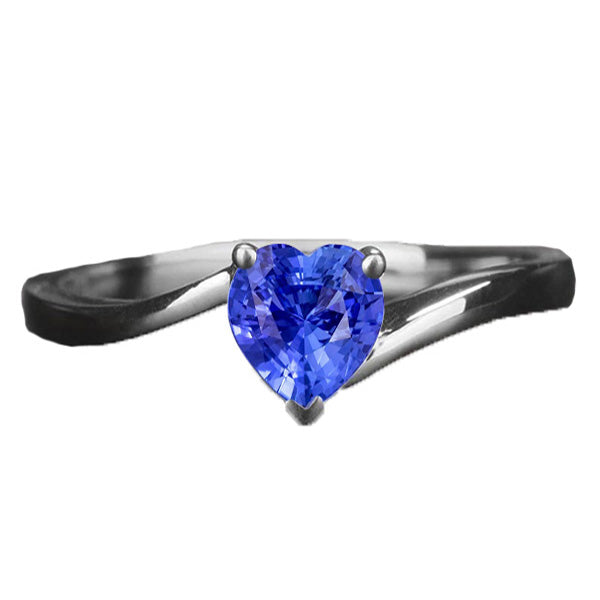 New Stylish Brilliant Sparkling  White Gold Solitaire Heart Cut Light Blue Sapphire Ring