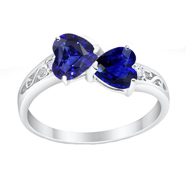 Toi et Moi Heart Ceylon Sapphire Diamond Ring Filigree  Brilliant Sparkling   