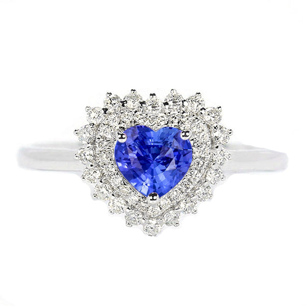 Brilliant Sparkling   Diamond Halo Heart Natural Blue Sapphire Ring   Star Style