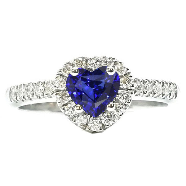 Lady’s Brilliant Engagement  Halo Heart Ceylon Sapphire Wedding Ring   Diamond Jewelry Media 1 of 1