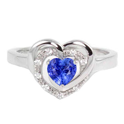 Halo Gemstone Ring Heart Blue Sapphire Jewelry 1.50 Carats White Gold