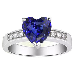 Blue Sapphire Natural Earth Mined Diamond Ring Heart Cut Gemstone Gold 14K 2.50 Carats