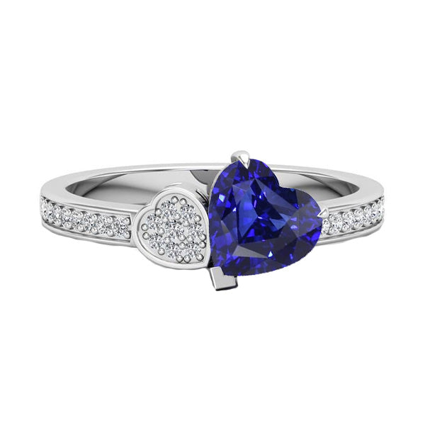 Heart Blue Sapphire Gemstone Ring  Sparkling Unique Lady’s   Diamonds White Gold
