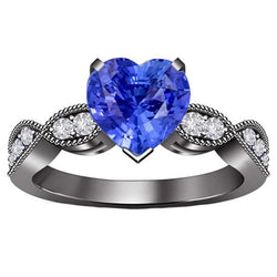 Natural Earth Mined Diamond Anniversary Heart Blue Sapphire Ring 3 Carats Twisted Style