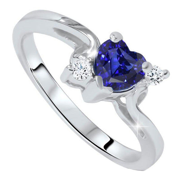 Womans Amazing FAncy Stone Heart Ceylon Sapphire & Round Diamond Ring