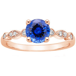 Rose Gold Natural Earth Mined Diamond Ring 2.50 Carats Vintage Style Round Blue Sapphire