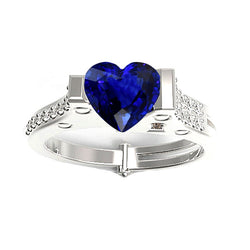 Natural Earth Mined Diamond Engagement Ring Heart Bar Set Blue Sapphire 2.50 Carats