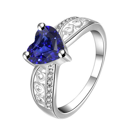  High Quality Fancy Sparkling   White Gold Diamond Heart Shaped Deep Blue Sapphire Ring