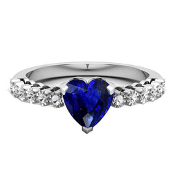 Solitaire Heart Ceylon Sapphire Ring With Natural Earth Mined Diamond Accents 2 Carats