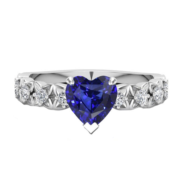  High Quality Fancy Sparkling  Diamond Ring Heart Cut Sri Lankan Sapphire
