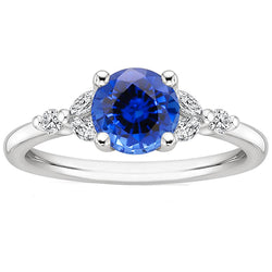 Ladies Gemstone Ring Blue Sapphire Marquise & Round Natural Earth Mined Diamonds 3 Carats
