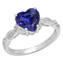 Gemstone Heart Blue Sapphire Ring Twisted Style 3.50 Carats Natural Earth Mined Diamonds