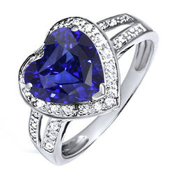 Halo Heart Ceylon Sapphire Ring Split Shank Natural Earth Mined Diamonds 4.50 Carats