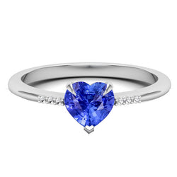 Natural Earth Mined Diamond Heart Light Blue Sapphire Ring Prong Set 1.25 Carats Gold