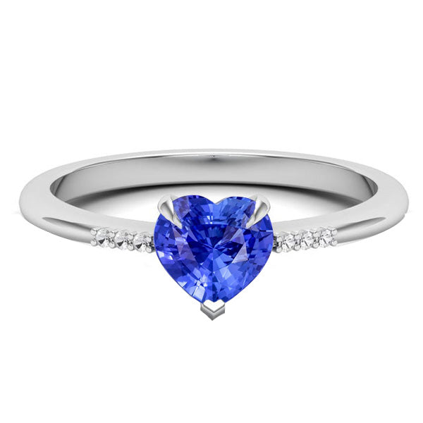  Fancy Princess Cut Style Diamond Heart Light Blue Sapphire Ring Prong Set 