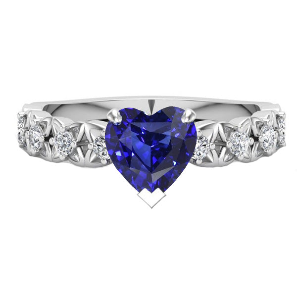 Heart Gemstone Sri Lankan  Fancy Princess Cut Style  Sapphire Ring With Accents