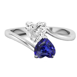Toi et Moi Heart Blue Sapphire & Diamond Ring 3 Carats 2 Stone Jewelry