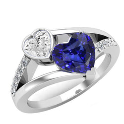 Heart Natural Earth Mined Diamond Bezel Set Blue Sapphire Ring Split Shank 3.25 Carats