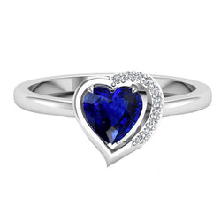 Women Heart Gemstone Ring Blue Sapphire 2 Carats Prong Set Natural Earth Mined Diamonds