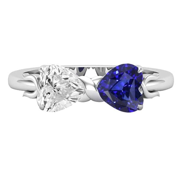 Heart Diamond & Blue Sapphire Gemstone Ring  Antique Lady’s   Gold Twisted Shank